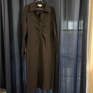 COS COS GATHERED MIDI SHIRT DRESS in BLACK size M